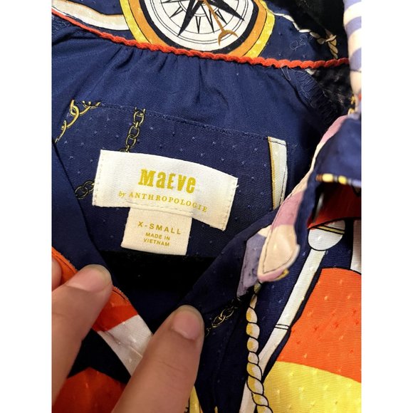 Anthropologie Maeve Shirtdress Buttondown Nautical Navy Sailing Boat Size XS - Picture 6 of 9